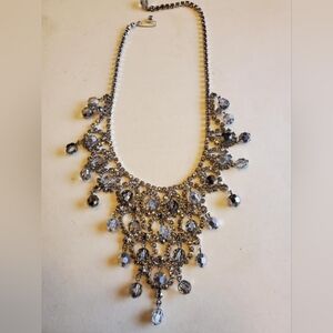 Vintage Hattie Carnegie festoon necklace silver tone with gray borealis crystals
